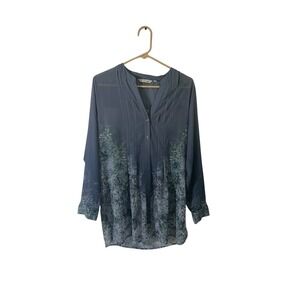 Soft Surroundings Chiffon Delicate Floral Button Down Long Tunic Medium Feminine